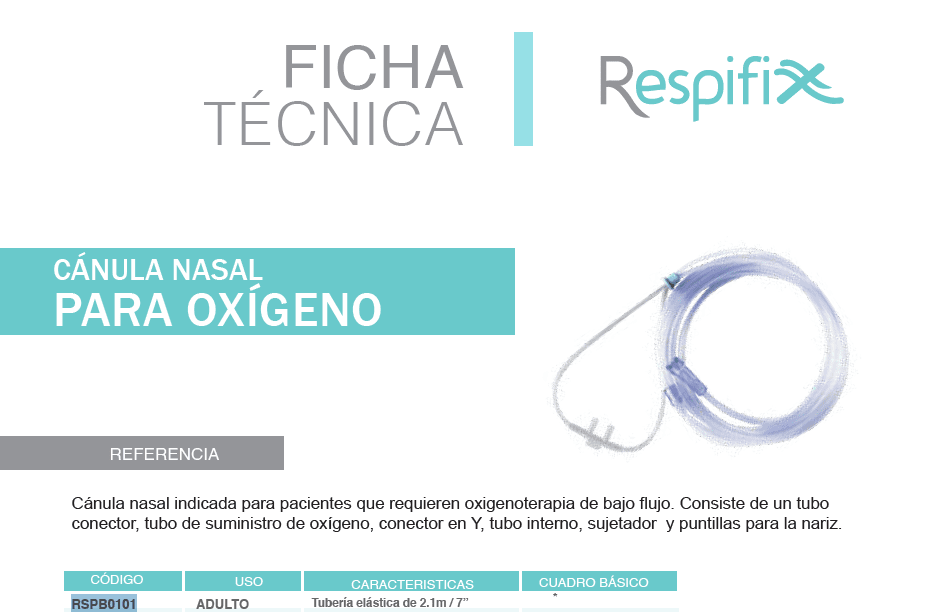 Canula nasal adulto 2.1 m Marca Respifix - OPL Equipo y Oxigeno Medicinal