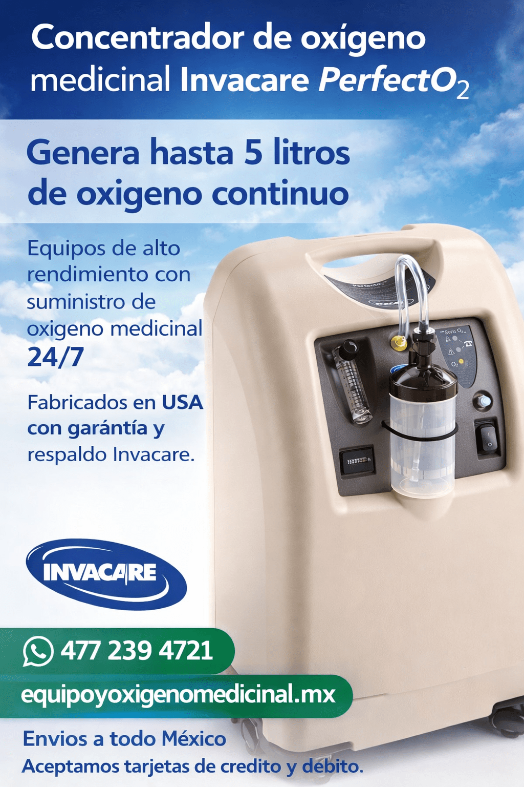 Concentrador de oxigeno 5 litros Invacare PerfectO2 - OPL Equipo y Oxigeno Medicinal