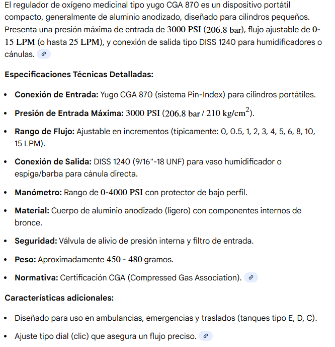 Regulador de oxigeno medicinal para tanques con entrada Yugo CGA - 870 - OPL Equipo y Oxigeno Medicinal