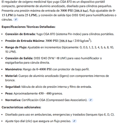 Regulador de oxigeno medicinal para tanques con entrada Yugo CGA - 870 - OPL Equipo y Oxigeno Medicinal