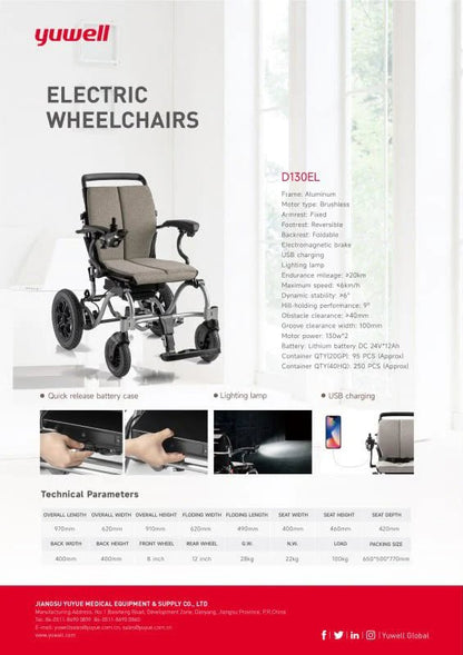 Silla electrica ultra ligera plegable Yuwell D130EL - OPL Equipo y Oxigeno Medicinal