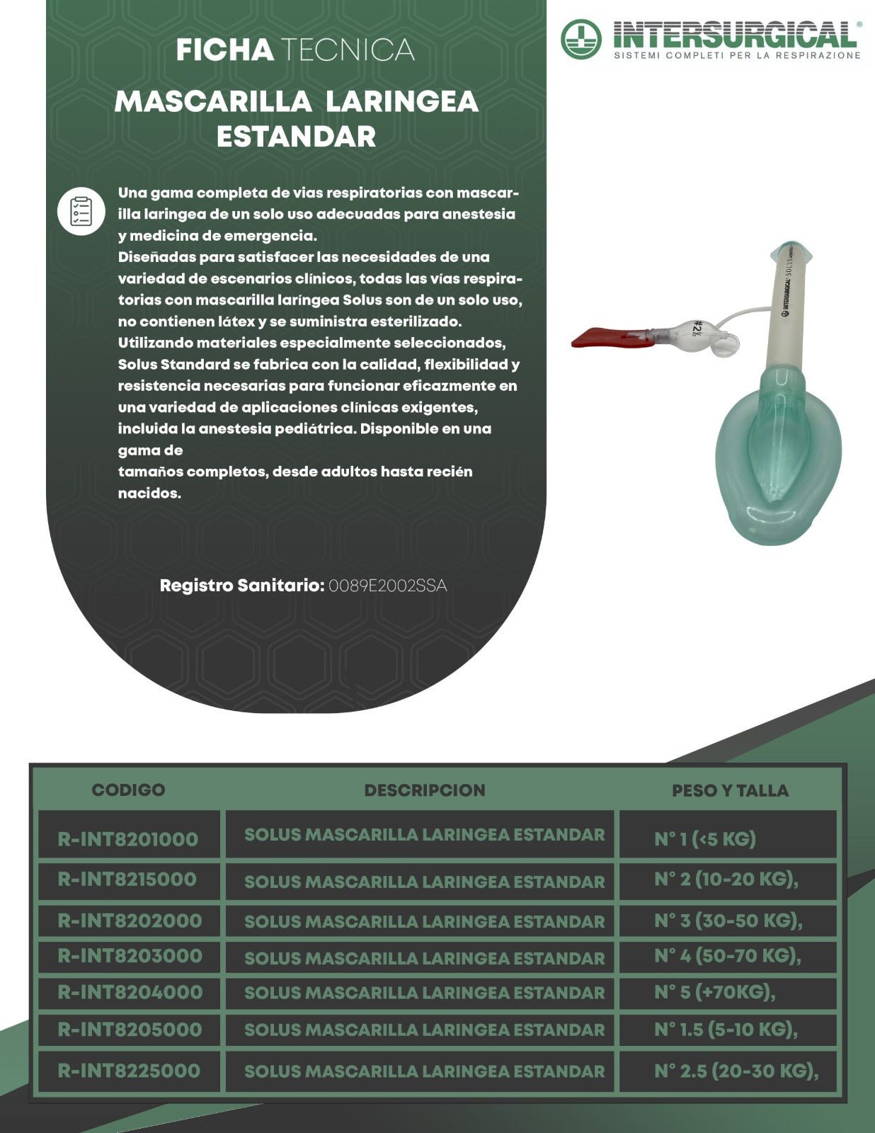 Solus mascarilla laringea estandar - OPL Equipo y Oxigeno Medicinal