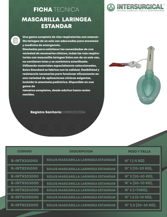 Solus mascarilla laringea estandar - OPL Equipo y Oxigeno Medicinal